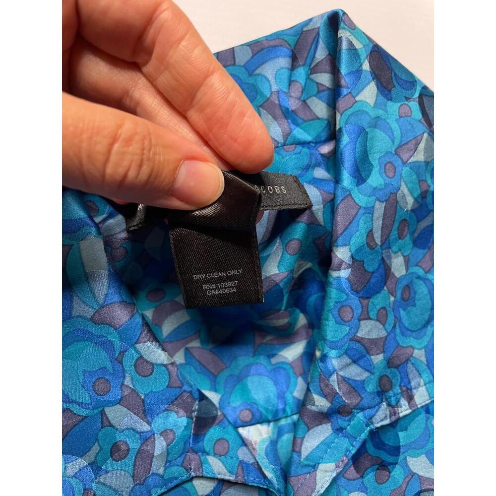 Marc By Marc Jacobs Silk Blend Floral Print Cap Sleeve Shirt Dress Blue 4 Tie - Picture 9 of 9